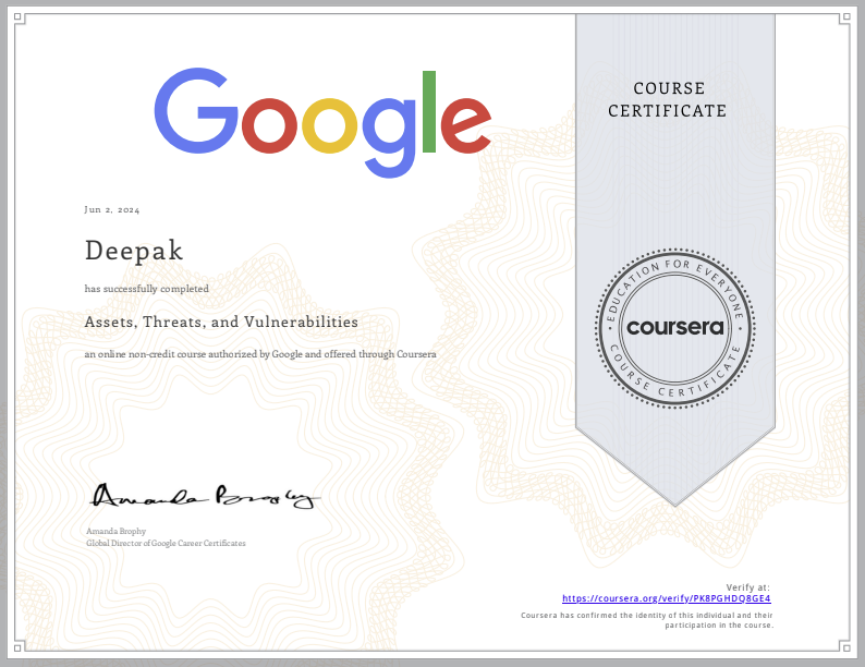 Google Threats and Vulnerabilities Certificate